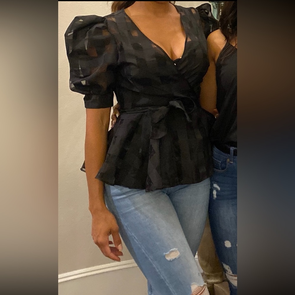 Black Front Tie Blouse